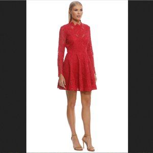 Saylor Rita Long-Sleeve Mini Dress in Corded Lace Raspberry Red Sz Medium